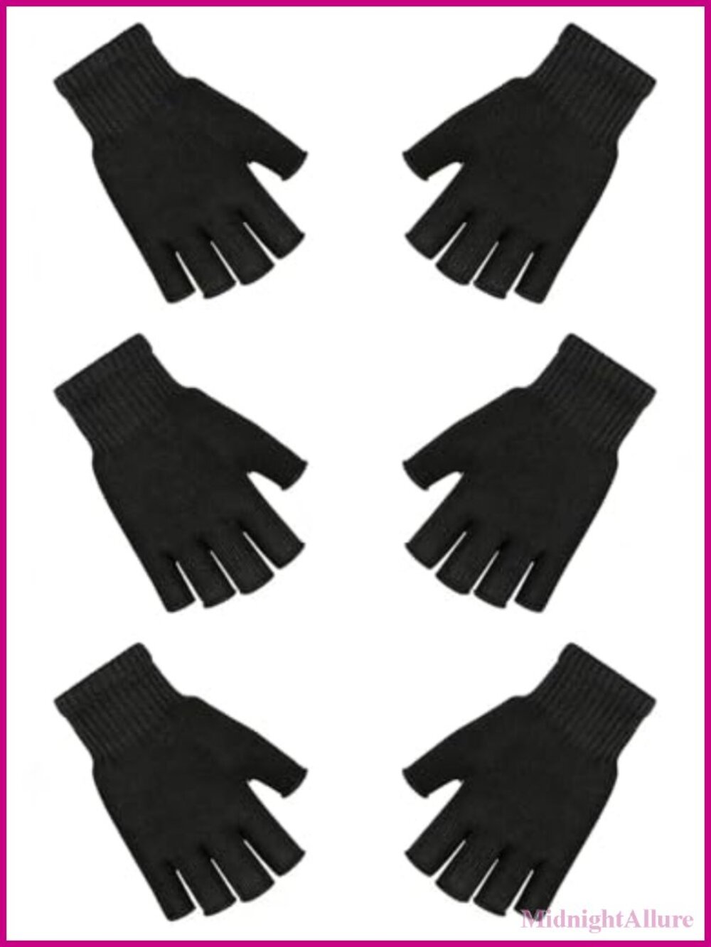 3 Pairs Fingerless Gloves Acrylic Knit Half Finger Winter Warm Stretchy